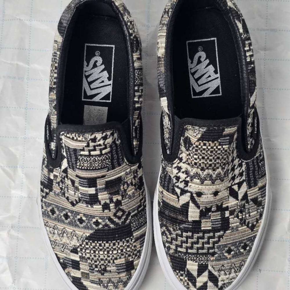 Vans Black and White Patterned Slip-On Shoes